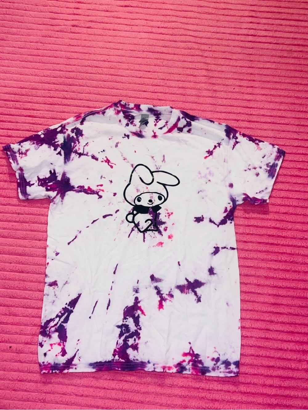 Gildan White Tie-Dye Tee with Purple Accents - My Melody Print